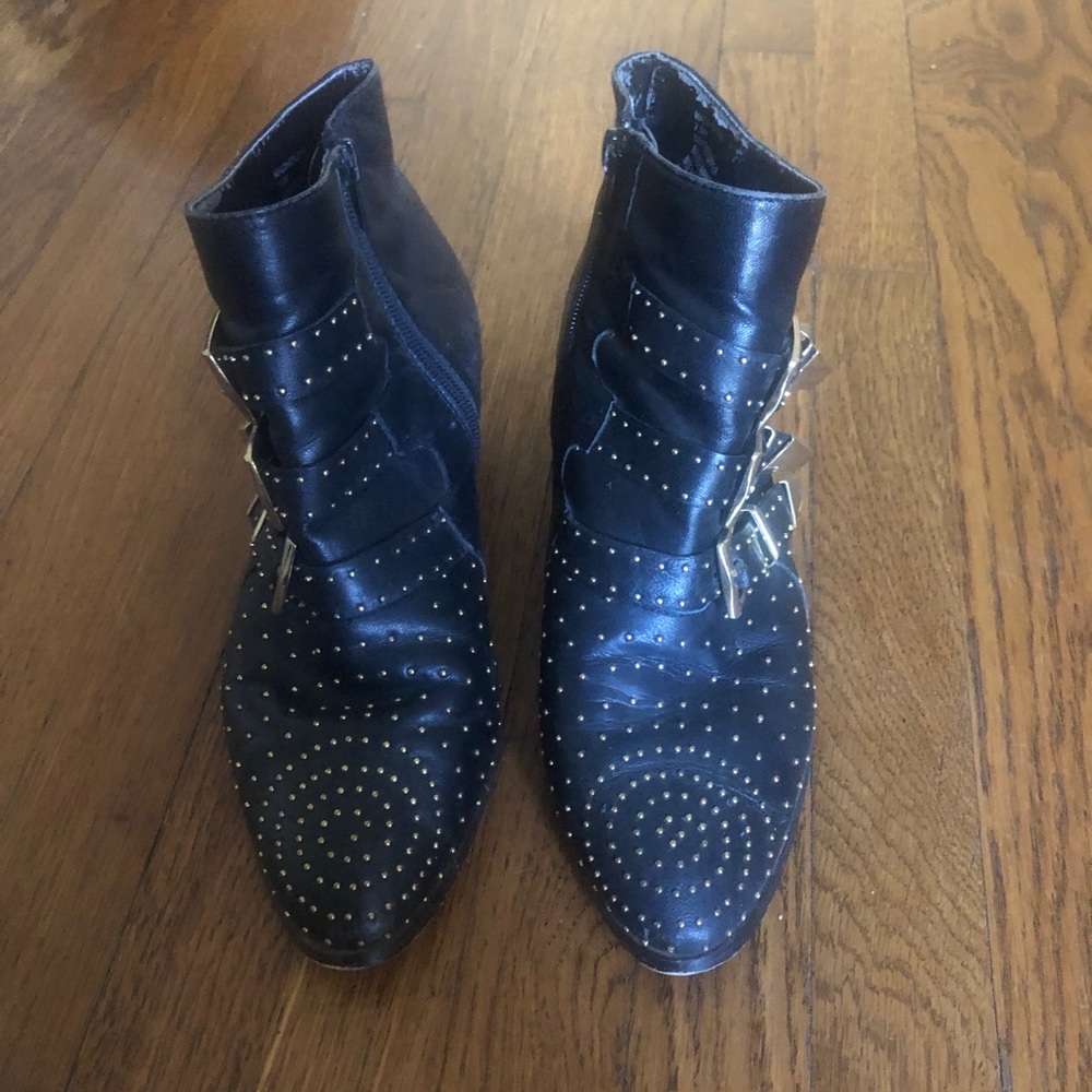 Steve Madden Black and Gold Buckled Ankle Boots